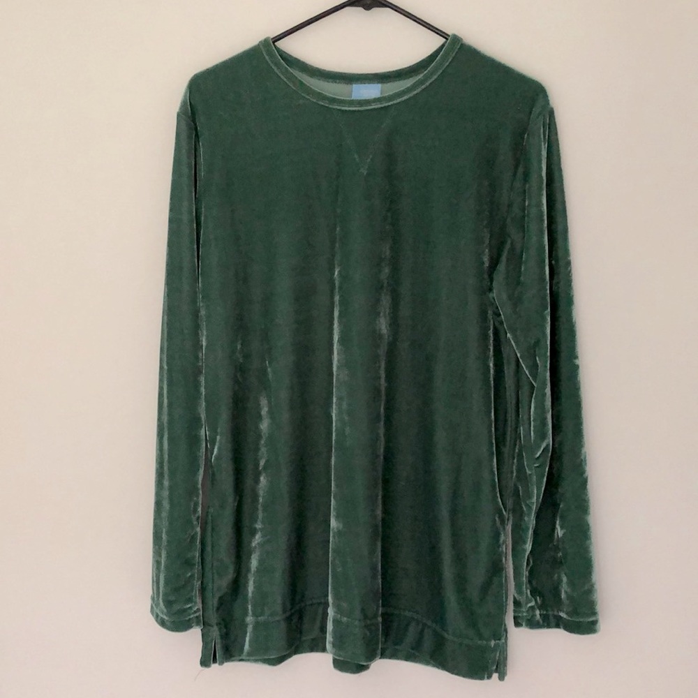 Velvet Sweatshirt Top Long Sleeve Green Soft Comfort